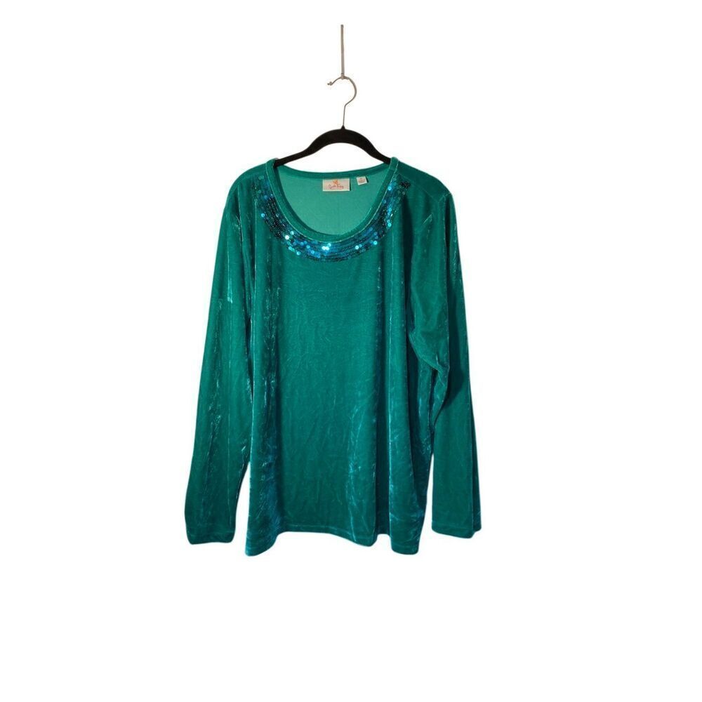 New Quacker factory, green sequin women’s long sleeve velvet top XL